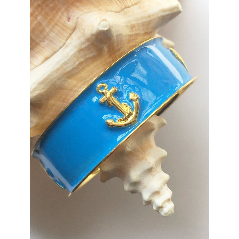 Nautical Bangle Bracelet Blue Golden Vintage Costume Jewelry